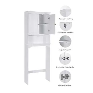 Spirich Over The Toilet Storage Cabinet, Bathroom Shelf Over Toilet, Bathroom Storage Cabinet Organizer, White