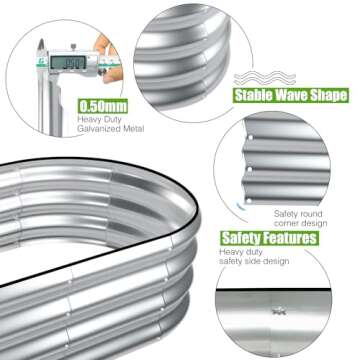 SnugNiture Galvanized Raised Garden Bed Outdoor, 2 Pcs 4x2x1ft Oval Metal Planter Box for Planting Plants Vegetables, Silver