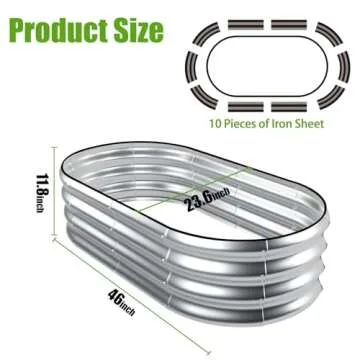 SnugNiture Galvanized Raised Garden Bed Outdoor, 2 Pcs 4x2x1ft Oval Metal Planter Box for Planting Plants Vegetables, Silver
