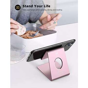Lamicall Cell Phone Stand, Phone Cradle : Phone Dock, Holder Compatible with Phone 12 Mini 11 Pro XS Max XR X 6 6s 7 8 Plus 5 5s 5c and All Other Smartphones, Table, Night Stand - Rose Gold