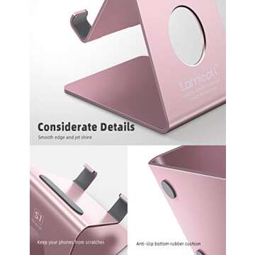 Lamicall Cell Phone Stand, Phone Cradle : Phone Dock, Holder Compatible with Phone 12 Mini 11 Pro XS Max XR X 6 6s 7 8 Plus 5 5s 5c and All Other Smartphones, Table, Night Stand - Rose Gold