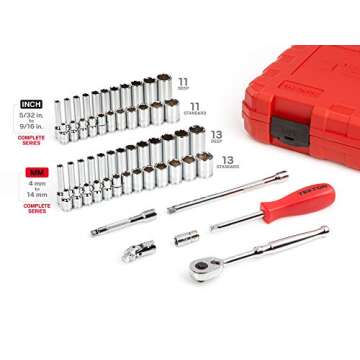 TEKTON 1/4 Inch Drive 6-Point Socket and Ratchet Set, 55-Piece (5/32-9/16 in., 4-14 mm) | SKT05301