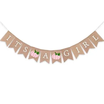Gankbite Pumpkin It's A Girl Burlap Banner - Pink Fall Baby Shower Garland Decoration