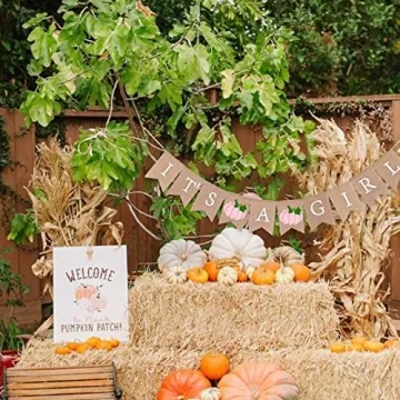 Gankbite Pumpkin It's A Girl Burlap Banner for Baby Shower