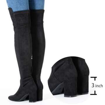 N.N.G Women Over the Knee Black Boots - Low Heel Comfort