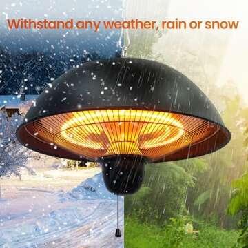 Hanging Patio Heater, Outdoor/Indoor Electric Infrared, Ceiling Heater with 3 Adjustable Modes 600W/900W/1500W.