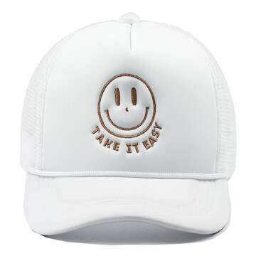 GNAHZNUXNAIX White Happy Face Hat - Take It Easy Trucker Foam Mesh Embroidered Hats for Men