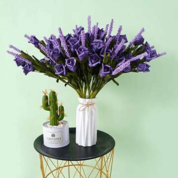Beferr 10pcs Artificial Roses Flowers Real Touch Rose Bouquets Fake Roses for Wedding Party Office Home Table Decoration (Purple)