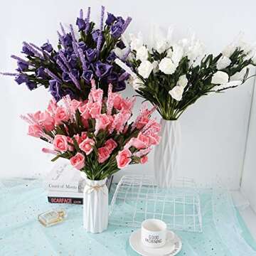 Beferr 10pcs Artificial Roses Flowers Real Touch Rose Bouquets Fake Roses for Wedding Party Office Home Table Decoration (Purple)