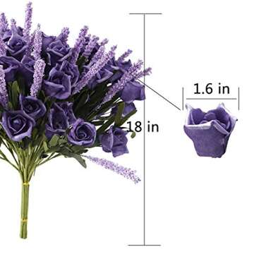 Beferr 10pcs Artificial Roses Flowers Real Touch Rose Bouquets Fake Roses for Wedding Party Office Home Table Decoration (Purple)
