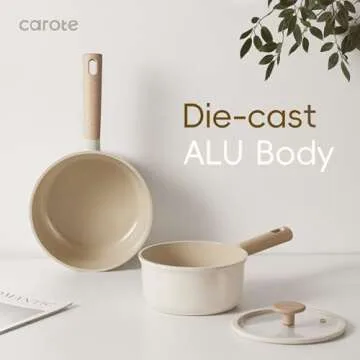 CAROTE 2QT+4QT Ceramic Saucepan Set with Lid, Nonstick Sauce Pans, Dishwasher Safe, Large Kitchen Pots Non-stick Cooking Pot Sauce Pan Set with 4 pcs for Kitchen, Induction Pot, PFOA Free