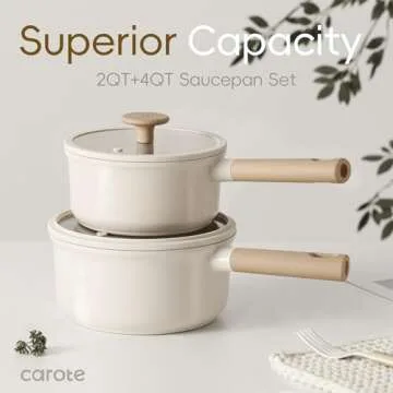 CAROTE 2QT+4QT Ceramic Saucepan Set with Lid, Nonstick Sauce Pans, Dishwasher Safe, Large Kitchen Pots Non-stick Cooking Pot Sauce Pan Set with 4 pcs for Kitchen, Induction Pot, PFOA Free