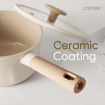 CAROTE 2QT+4QT Ceramic Saucepan Set with Lid, Nonstick Sauce Pans, Dishwasher Safe, Large Kitchen Pots Non-stick Cooking Pot Sauce Pan Set with 4 pcs for Kitchen, Induction Pot, PFOA Free