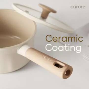 CAROTE 2QT+4QT Ceramic Saucepan Set with Lid, Nonstick Sauce Pans, Dishwasher Safe, Large Kitchen Pots Non-stick Cooking Pot Sauce Pan Set with 4 pcs for Kitchen, Induction Pot, PFOA Free