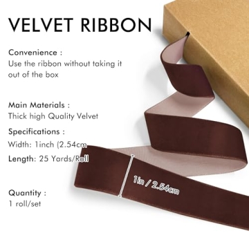 Brown Velvet Ribbon 1'' Wide for Crafting and Gift Wrapping