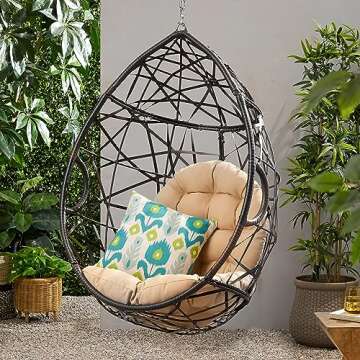 Christopher Knight Home Isaiah Indoor/Outdoor Wicker Tear Drop Hanging Chair (Stand Not Included), Multi-Brown and Tan