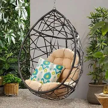 Christopher Knight Home Isaiah Indoor/Outdoor Wicker Tear Drop Hanging Chair (Stand Not Included), Multi-Brown and Tan