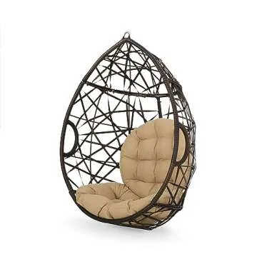Christopher Knight Home Isaiah Indoor/Outdoor Wicker Tear Drop Hanging Chair (Stand Not Included), Multi-Brown and Tan