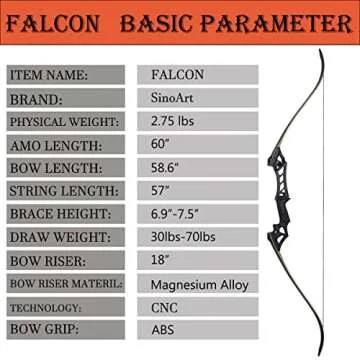 SinoArt Falcon 60" Takedown Hunting Recurve Bow Metal Riser 70 Lbs Black/Camo Right Handed (Black)