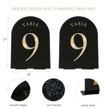 UNIQOOO Black Arch Wedding Table Numbers with Stands 1-15, Gold Foil Printed 5x7 Double Sided Acrylic Signs and Holders, Perfect for Centerpiece, Reception, Decoration, Party, Anniversary, Event