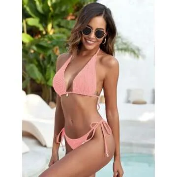 ZAFUL Women's Bikini Set Fishnet Halter Shell Two Piece