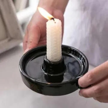 Kendiis Ceramic Candle Holder, Candlestick Holders with Handle, Candle Holders Rustic Farmhouse Decor for Home, Kitchen, Wedding, Party, Anniversary, Housewarming (Black)