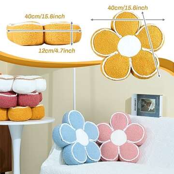 Sioloc Flower Pillow Flower Throw Pillow Flower Floor Cushion Cute Seat Cushion Aesthetic Floor Cushion Decorative Throw Pillow for Bed,Couch(Yellow,15.7")
