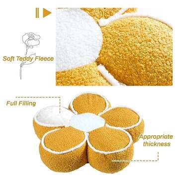 Sioloc Flower Pillow Flower Throw Pillow Flower Floor Cushion Cute Seat Cushion Aesthetic Floor Cushion Decorative Throw Pillow for Bed,Couch(Yellow,15.7")