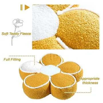 Sioloc Flower Pillow Flower Throw Pillow Flower Floor Cushion Cute Seat Cushion Aesthetic Floor Cushion Decorative Throw Pillow for Bed,Couch(Yellow,15.7")