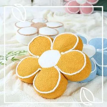 Sioloc Flower Pillow Flower Throw Pillow Flower Floor Cushion Cute Seat Cushion Aesthetic Floor Cushion Decorative Throw Pillow for Bed,Couch(Yellow,15.7")