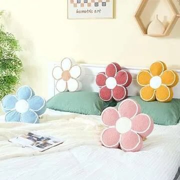 Sioloc Flower Pillow Flower Throw Pillow Flower Floor Cushion Cute Seat Cushion Aesthetic Floor Cushion Decorative Throw Pillow for Bed,Couch(Yellow,15.7")