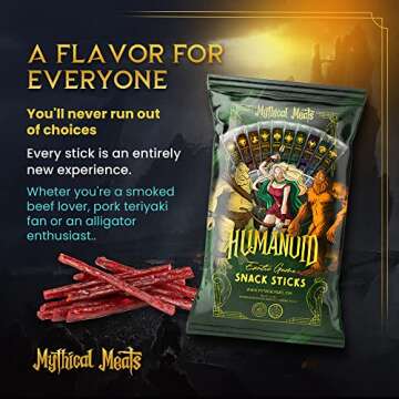 Mythical Meats Humanoid Exotic Game & Beef Sticks - Individually Wrapped Beef Jerky Sticks - Keto Fr...