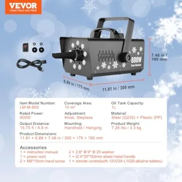 VEVOR Snow Machine with RGB Lights & High Output