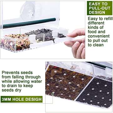 Window Bird Feeder with Strong Suction Cups & Removable Tray