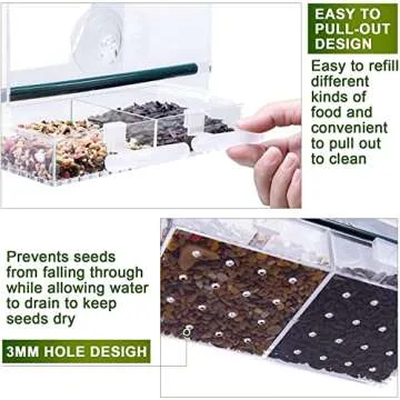 Window Bird Feeder with Strong Suction Cups & Removable Tray