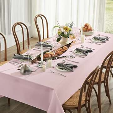 MYSKY HOME Pink Tablecloth Table Cloth Rectangle Table - 60 x 84 Inch for 4 Foot Tables Washable Pol...