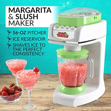 Nostalgia Taco Tuesday Margarita Machine - 56 Ounce Blender for Smoothies, Margaritas, Daiquiris, and Slushies - White/Lime Green