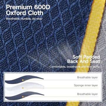 ALPHA CAMP Oversized Camping Folding Chair Heavy Duty with Cooler Bag Support 450 LBS Steel Frame Collapsible Padded Arm Quad Lumbar Back Chair Portable for Lawn Outdoor,Blue,1PC