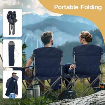 ALPHA CAMP Oversized Camping Folding Chair Heavy Duty with Cooler Bag Support 450 LBS Steel Frame Collapsible Padded Arm Quad Lumbar Back Chair Portable for Lawn Outdoor,Blue,1PC
