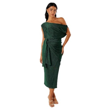 Emerald Off Shoulder Midi Dress for Elegant Occasions