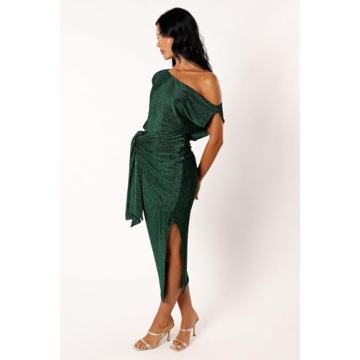 Emerald Off Shoulder Midi Dress for Elegant Occasions