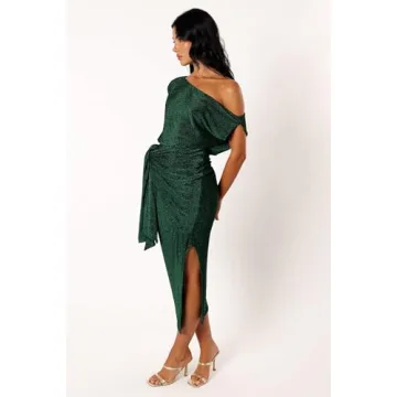 Emerald Off Shoulder Midi Dress for Elegant Occasions