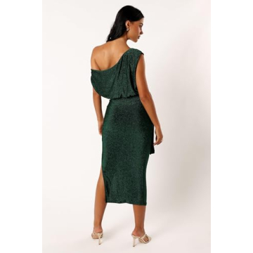 Emerald Off Shoulder Midi Dress for Elegant Occasions