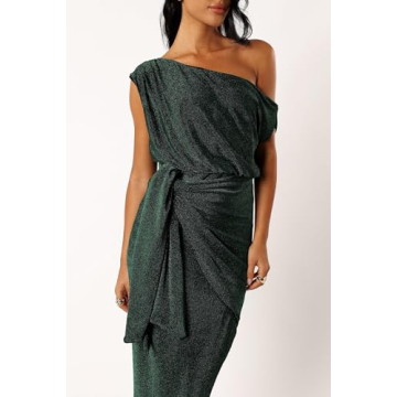 Emerald Off Shoulder Midi Dress for Elegant Occasions