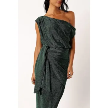 Emerald Off Shoulder Midi Dress for Elegant Occasions