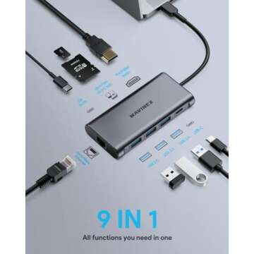 USB C Hub 9 in 1, MAVINEX 4K HDMI USB C Docking Station, 100W Power Delivery, 5Gbps USB-C Data Port, 3 USB 3.0 Ports, MicroSD/TF, 1Gbps Ethernet Adapter for MacBook, Dell XPS, More Type C Devices
