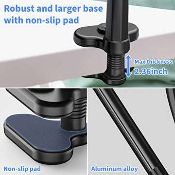 UHIKY 4.6"-11" Phone & Tablet Bed Holder with Wireless Remote,gooseneck Cellphone Stand,Flexible Overhead Mount clamp Clip for Desk Bedside headboard, Recording Filming, for iPhone/iPad/Tablet/Kindle