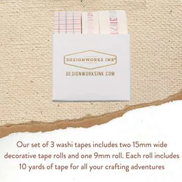 DesignWorks Ink Set of 3 Themed Washi Tapes - Retro Utilitarian Grid with Day of The Week, Days of The Month Decorative Tape for Scrapbooking, Journals, More - 10 Yards Per Roll