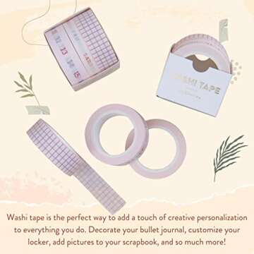 DesignWorks Ink Set of 3 Themed Washi Tapes - Retro Utilitarian Grid with Day of The Week, Days of The Month Decorative Tape for Scrapbooking, Journals, More - 10 Yards Per Roll
