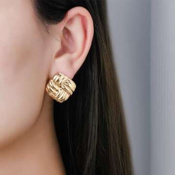 Dckazz Chunky Gold Square Earrings Vintage Earrings for Women Big Square Earrings Statement Geometric Stud Jewelry Stainless Steel